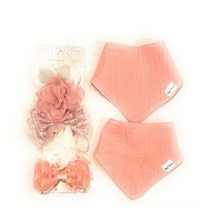 Pink Bib & Bow Set for Girls Baby Shower Gift Basket Set   7 Pieces